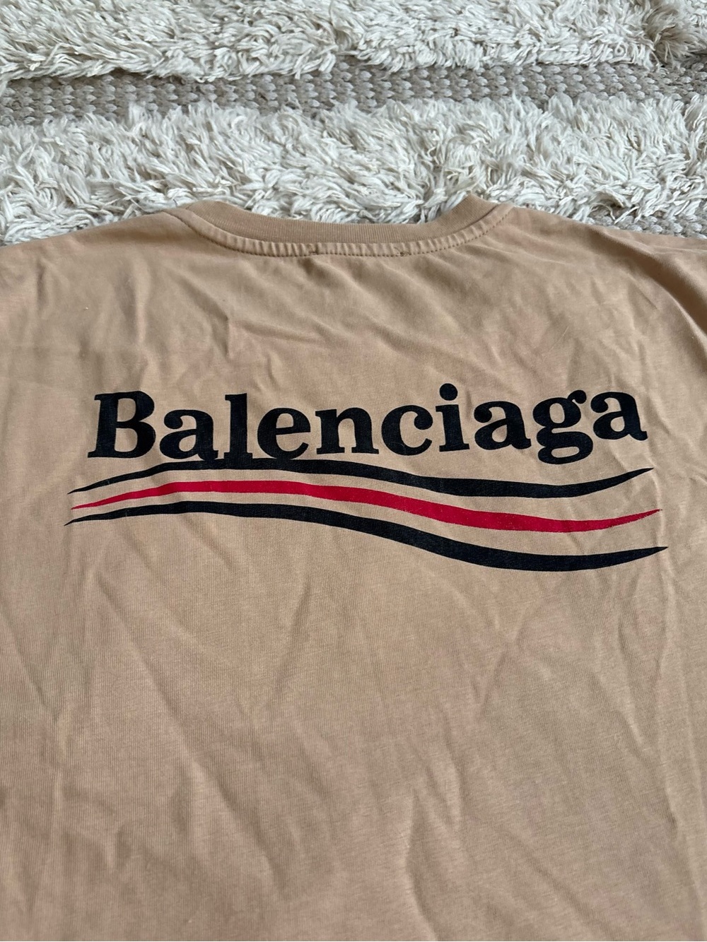 Balenciaga Tan Short Sleeve Tee with Black and Red Logo Waves XXL